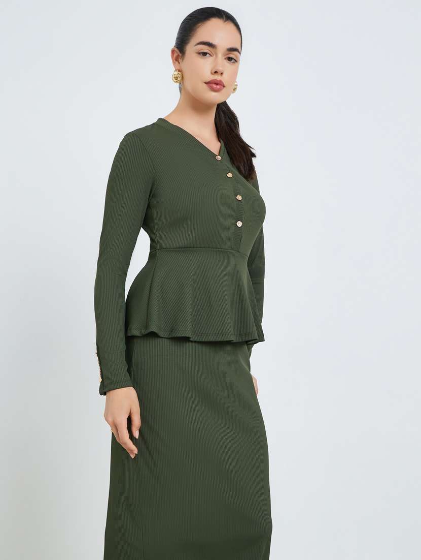 women solid long sleeve peplum dress - 22397889 -  Standard Image - 1