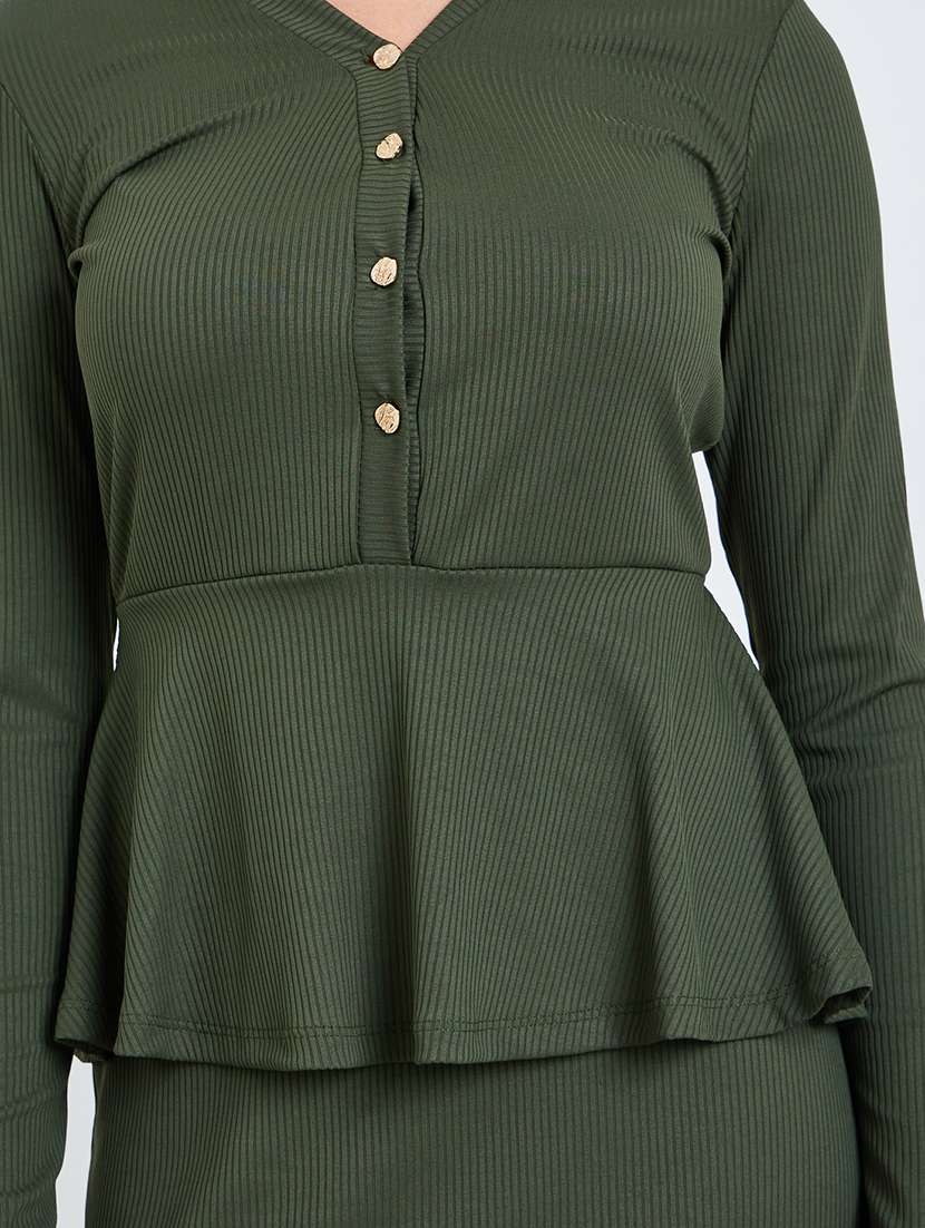 women solid long sleeve peplum dress - 22397889 -  Standard Image - 4