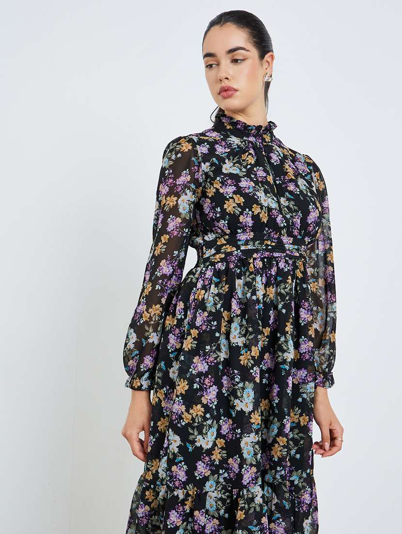 women floral print puff sleeve tiered dress - 22397890 -  Standard Image - 1
