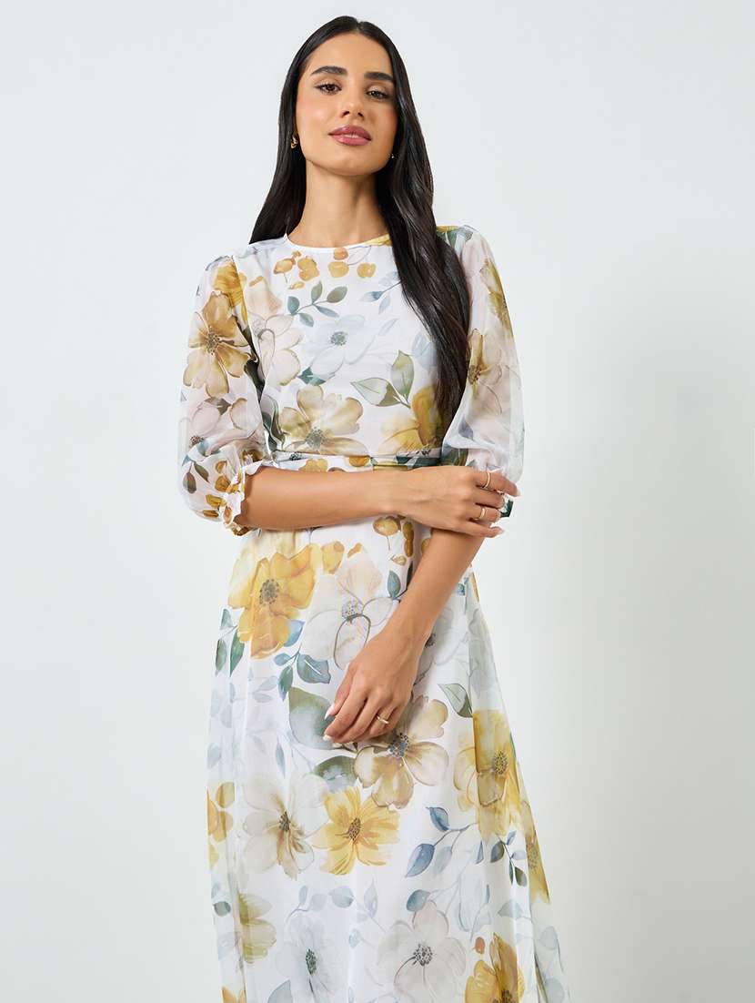 women floral print puff sleeve a-line dress - 22397891 -  Standard Image - 1