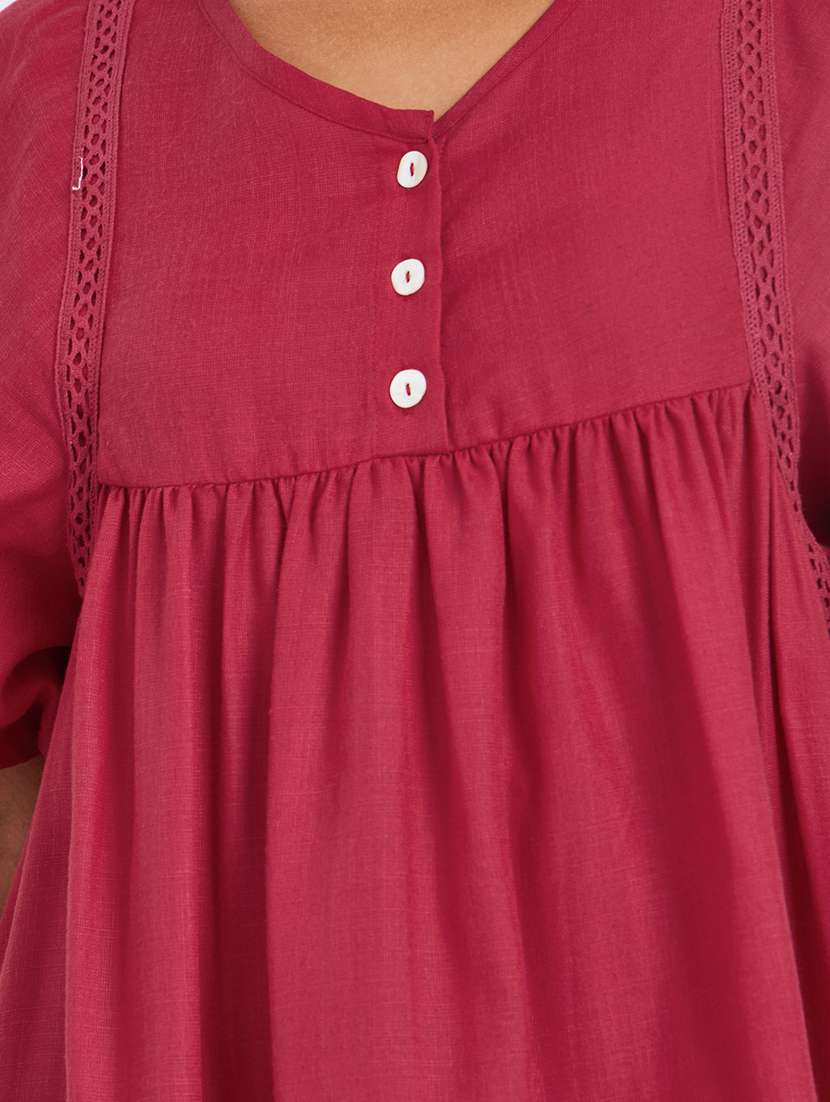 women solid puff sleeve a-line dress - 22397893 -  Standard Image - 4