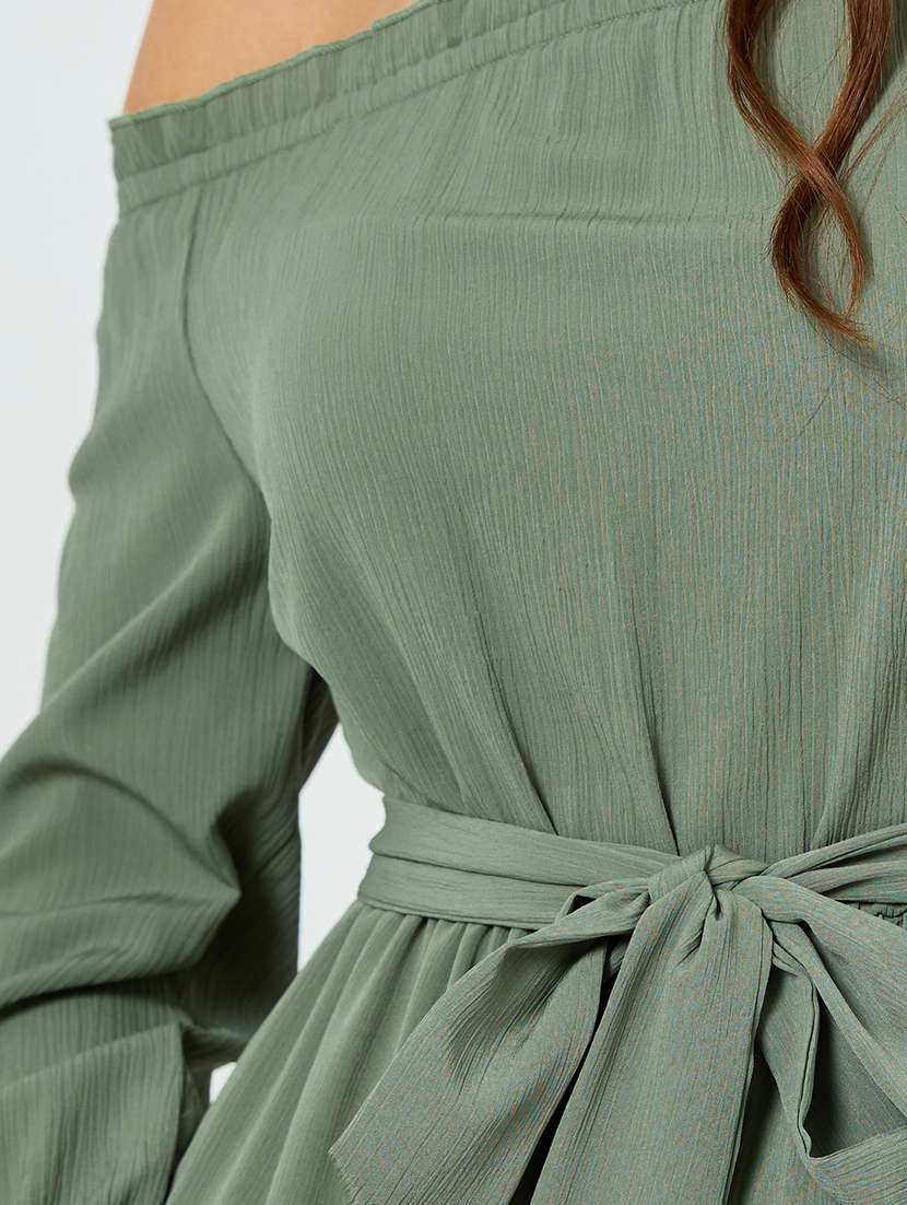 women solid off shoulder bell sleeve tiered dress - 22397894 -  Standard Image - 4