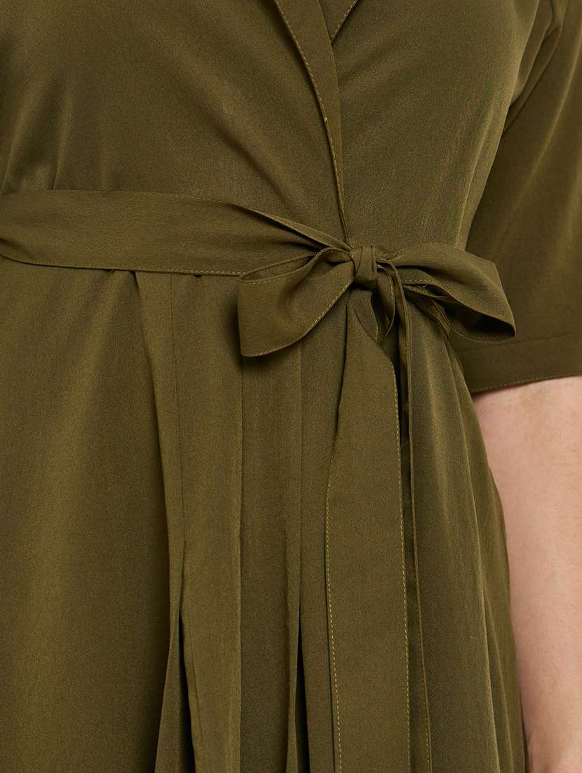 women solid lapel neck short sleeve a-line dress - 22397895 -  Standard Image - 4