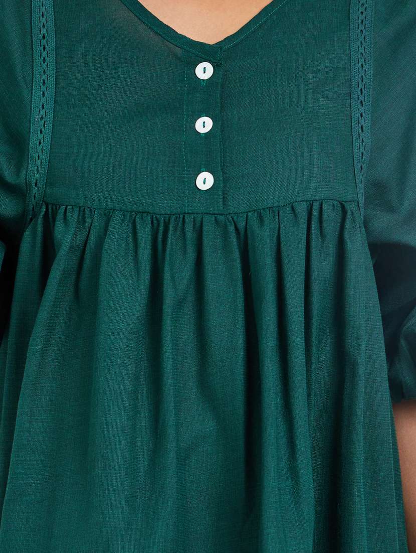 women solid puff sleeve maxi a-line dress - 22397898 -  Standard Image - 4