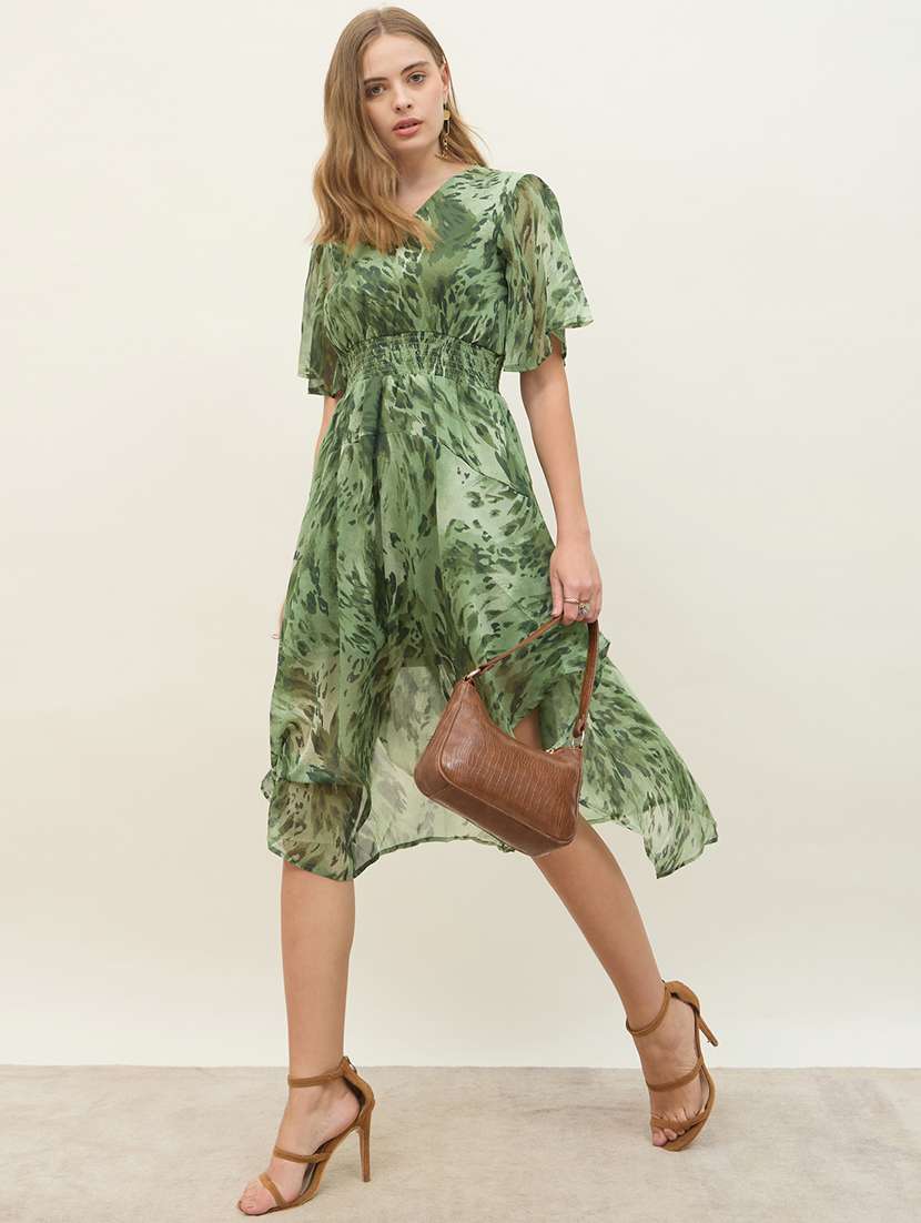women printed flared sleeve asymmetric dress - 22397899 -  Standard Image - 4