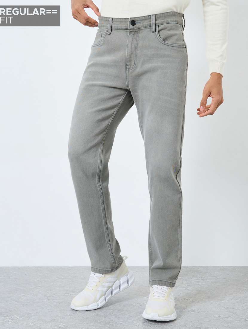men plain mid rise full length tapered jeans