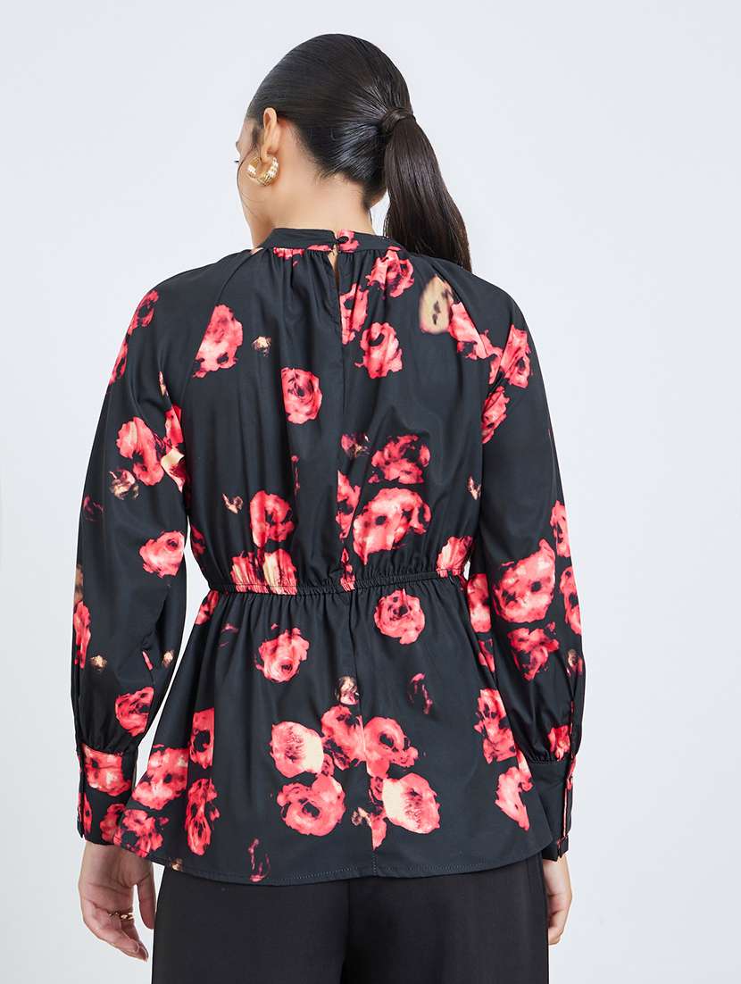 women floral print puff sleeve peplum top - 22397986 -  Standard Image - 1