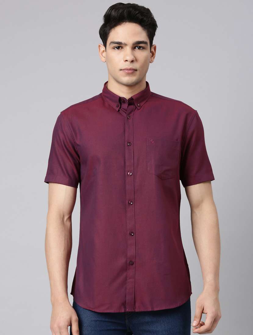 men solid short sleeve slim fit casual shirt