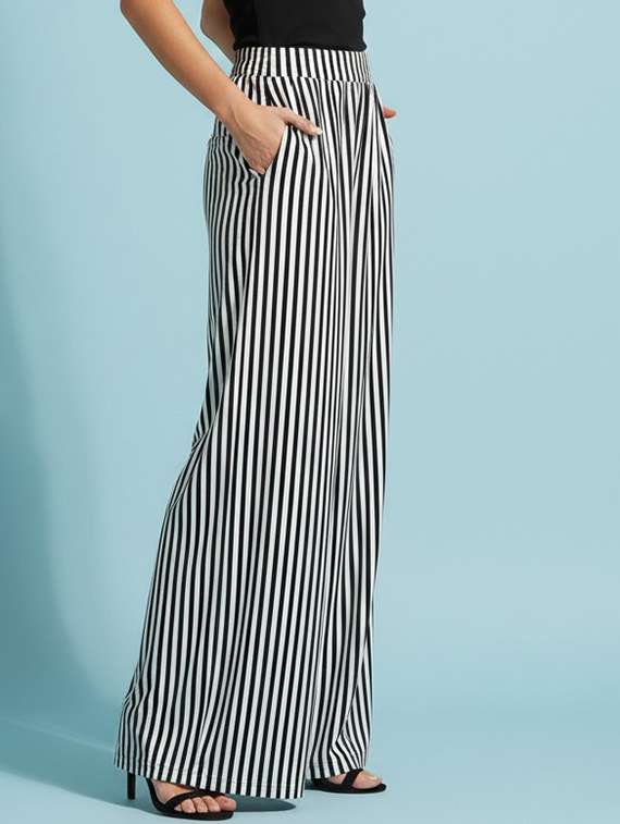 women striped high rise flared palazzo - 22398126 -  Standard Image - 1