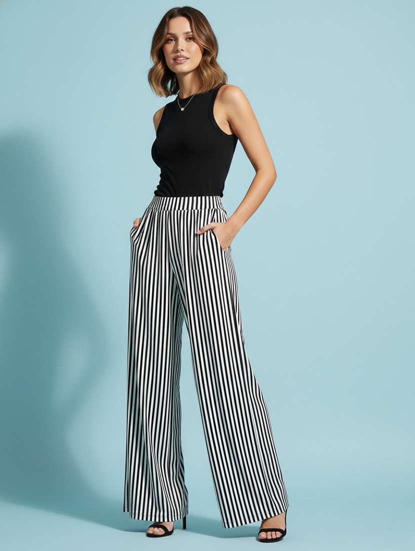 women striped high rise flared palazzo - 22398126 -  Standard Image - 4