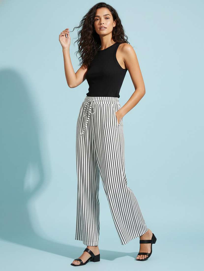 women striped high rise flared palazzo - 22398127 -  Standard Image - 4