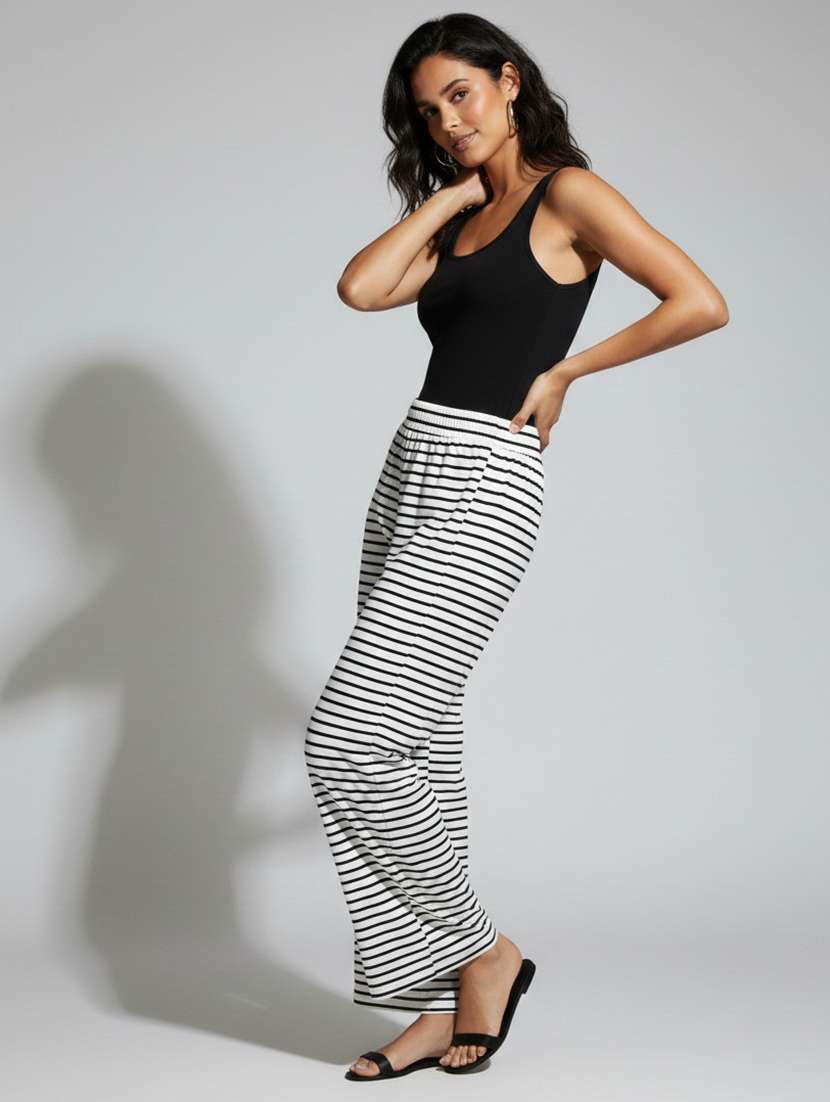women striped high rise flared palazzo - 22398128 -  Standard Image - 4