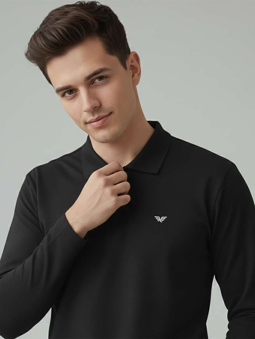 men solid long sleeve regular fit polo t-shirt - 22398902 -  Standard Image - 1