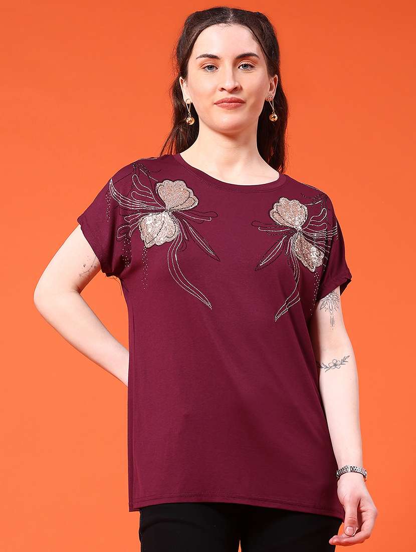 women embellished short sleeve t-shirt