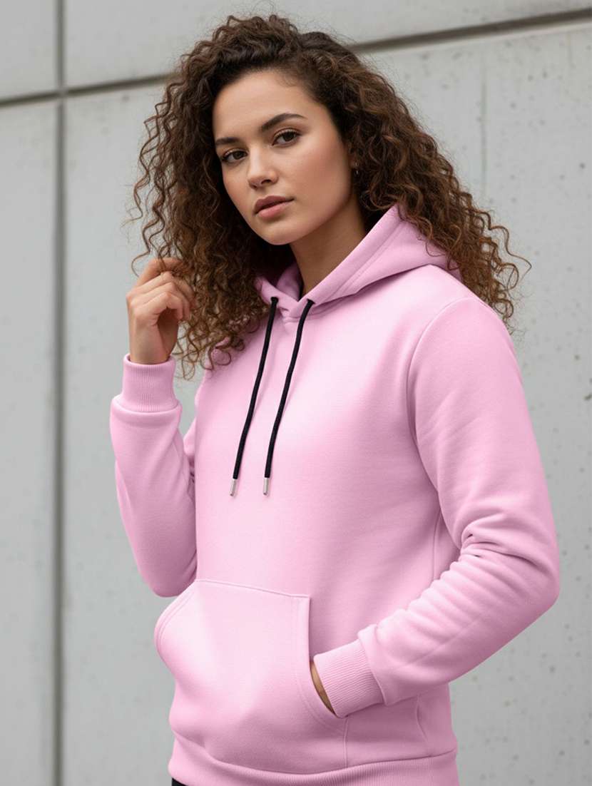 women solid long sleeve hooded sweatshirt - 22399229 -  Standard Image - 1