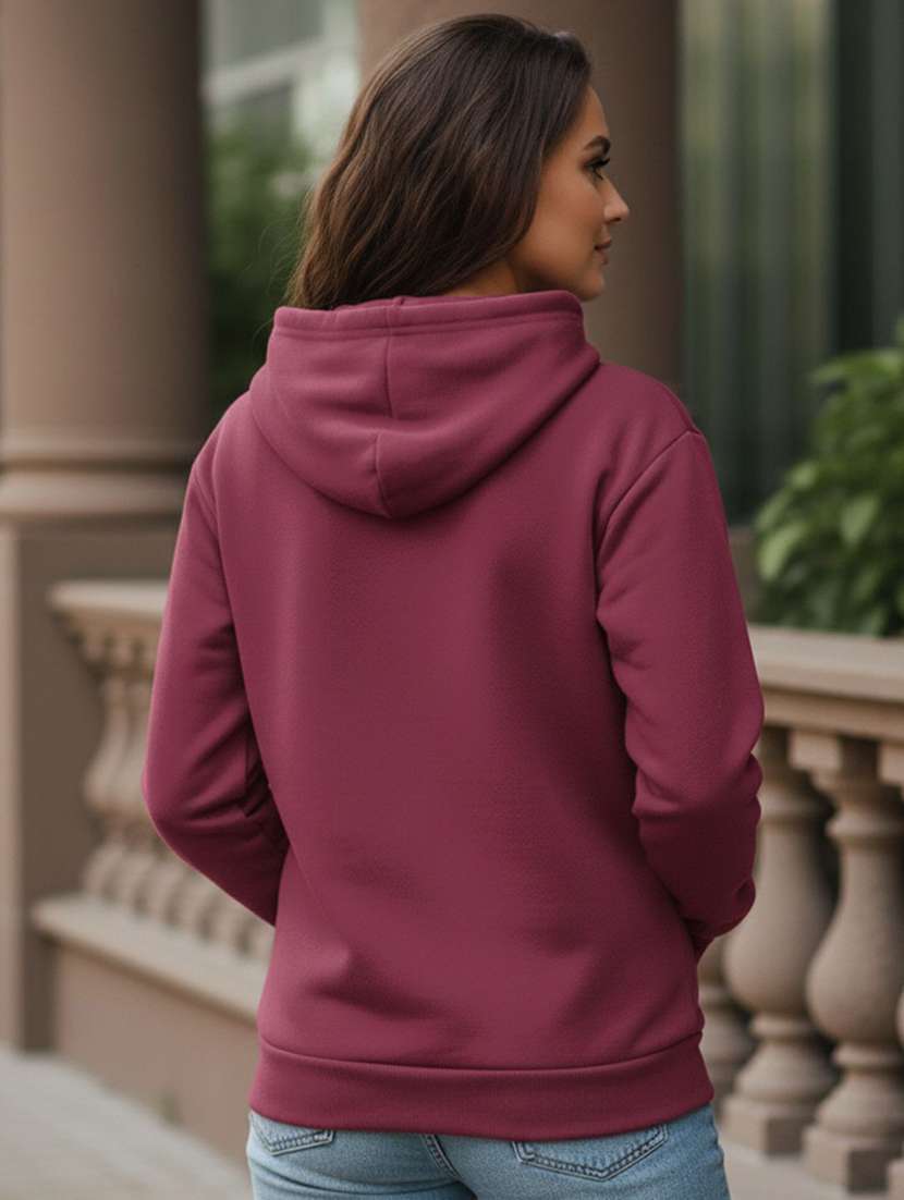 women solid long sleeve hooded sweatshirt - 22399230 -  Standard Image - 1