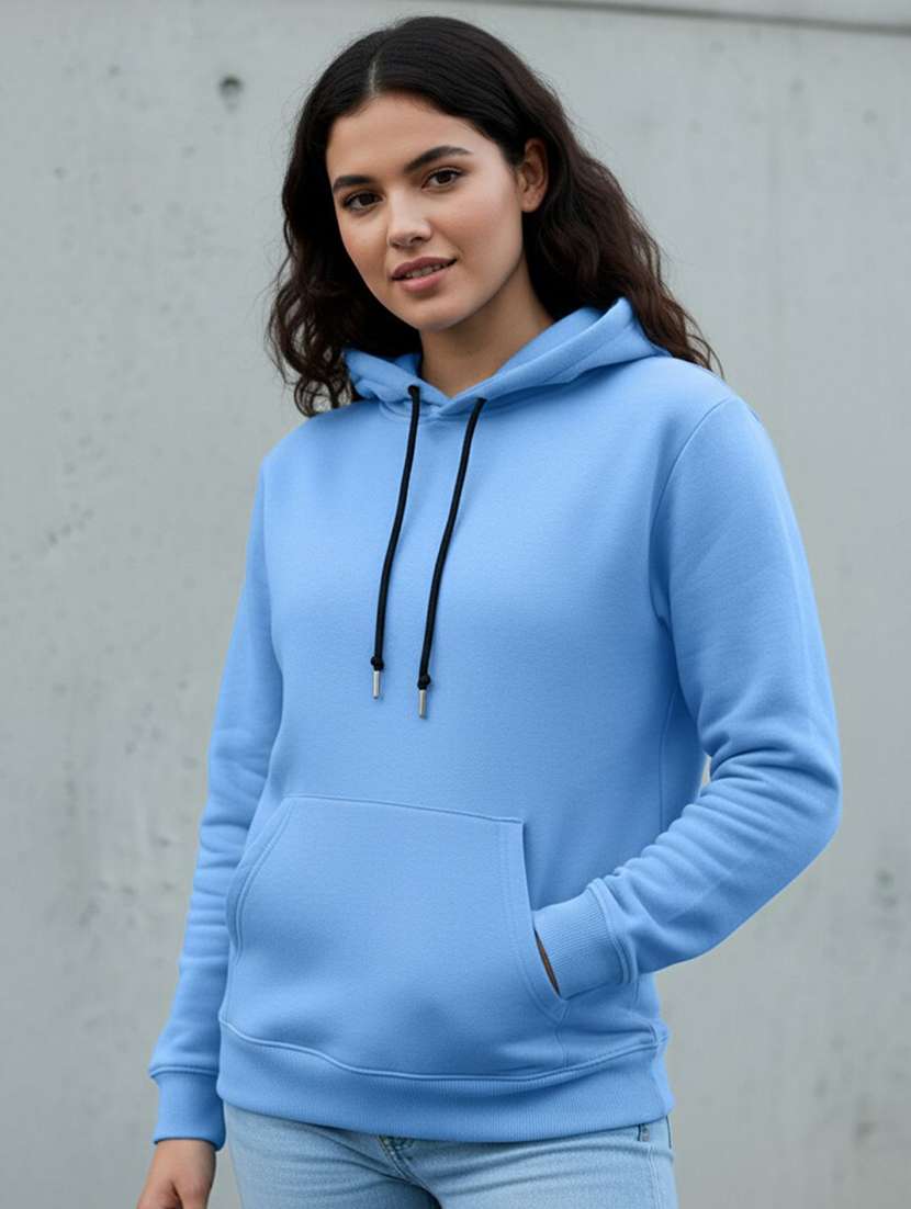 women solid long sleeve hooded sweatshirt - 22399231 -  Standard Image - 1