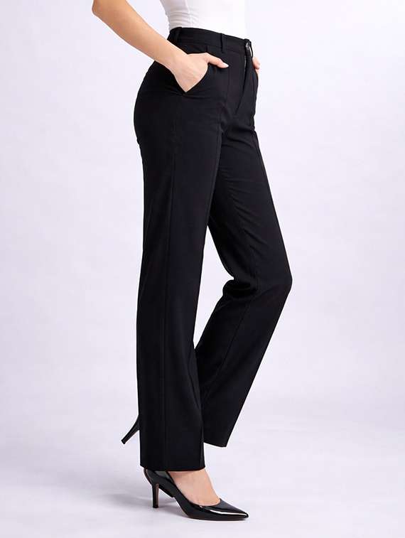women solid high rise straight trouser - 22399450 -  Standard Image - 1
