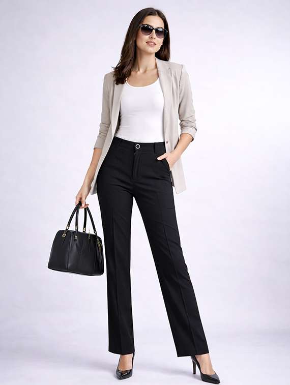 women solid high rise straight trouser - 22399450 -  Standard Image - 4