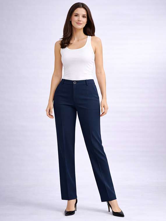 women solid high rise straight trouser - 22399451 -  Standard Image - 4