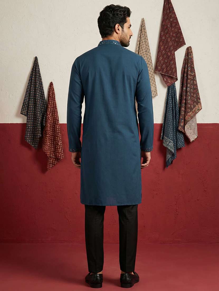 men solid with work mandarin neck kurta pyjama set - 22399477 -  Standard Image - 4