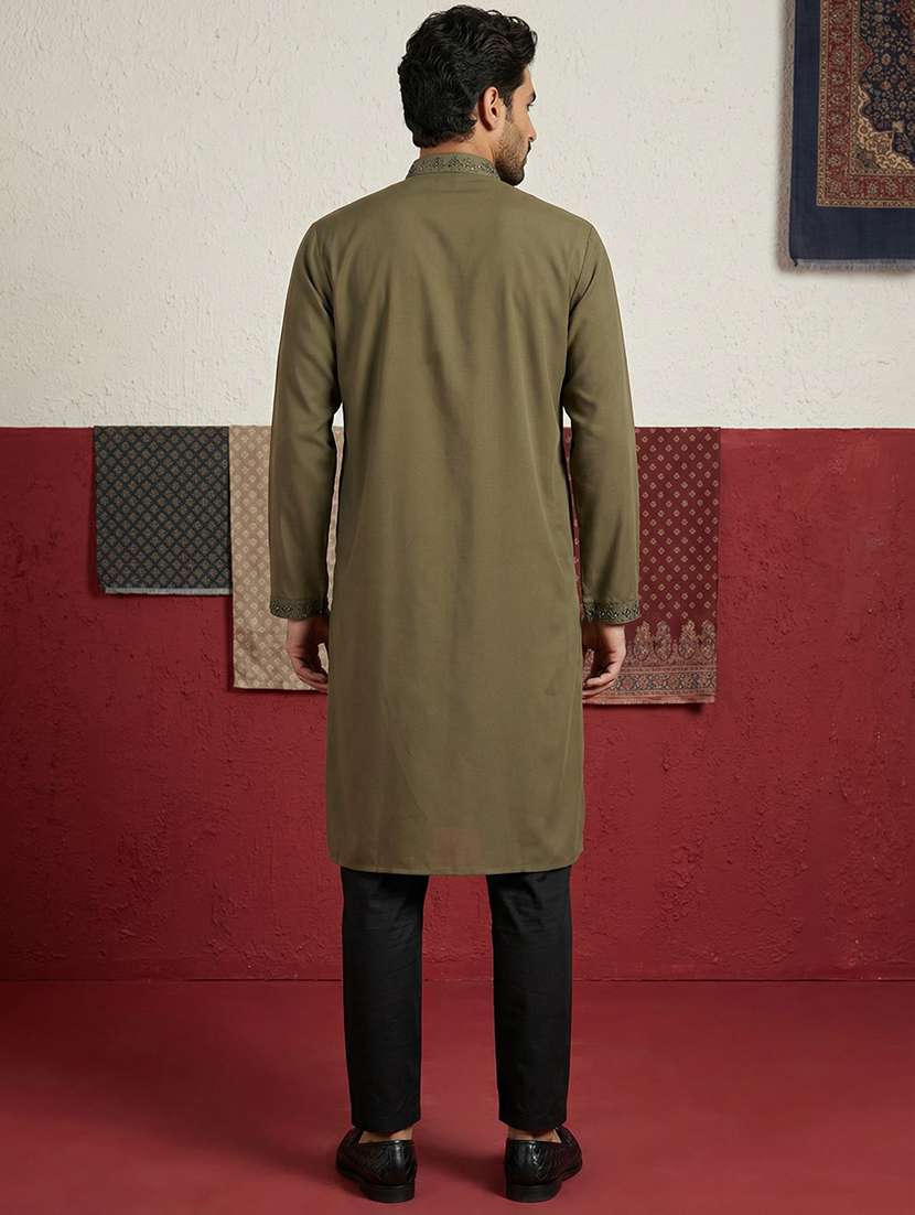 men solid with work mandarin neck kurta pyjama set - 22399481 -  Standard Image - 4