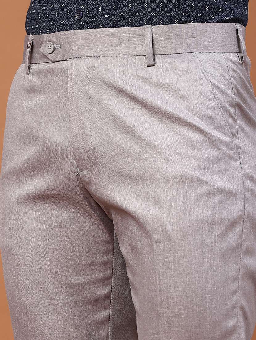Men Solid Mid Rise Slim Fit Trouser - 22399501 -  Standard Image - 1