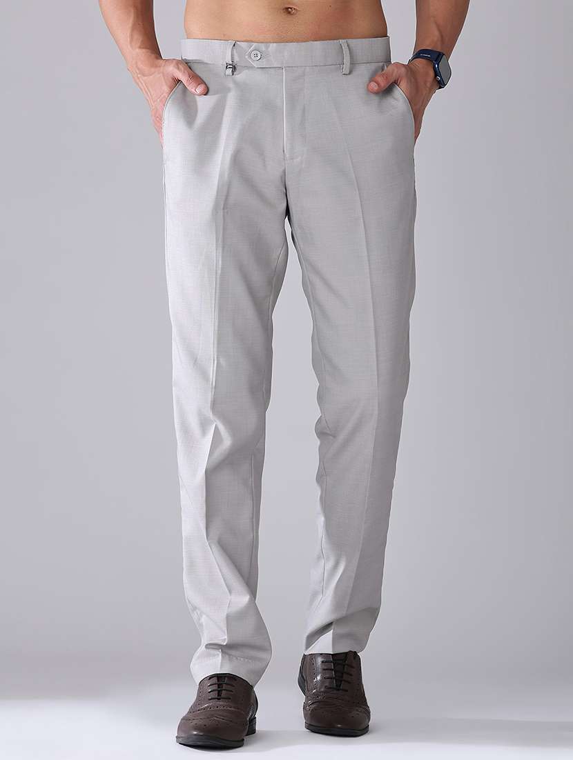 men solid mid rise slim fit formal trouser