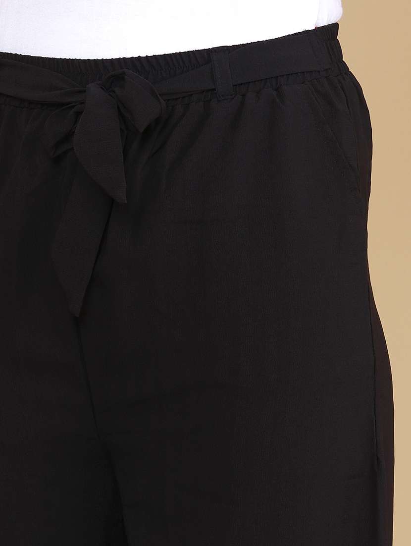 women solid mid rise wide leg trouser - 22399541 -  Standard Image - 1