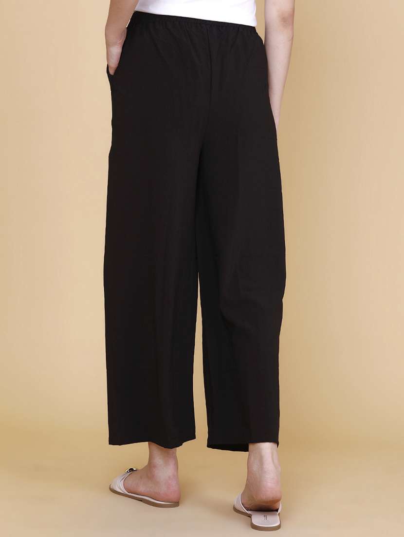 women solid mid rise wide leg trouser - 22399541 -  Standard Image - 4