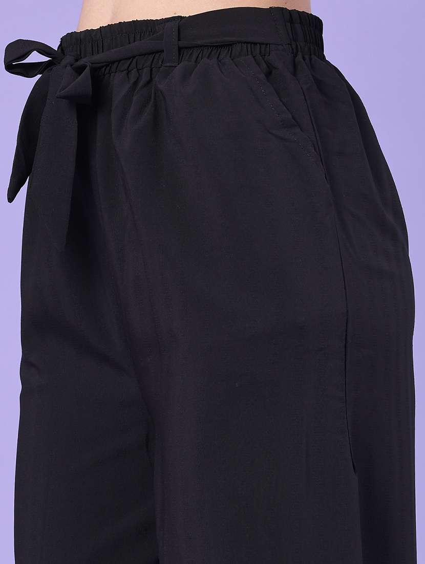 women solid mid rise wide leg trouser - 22399548 -  Standard Image - 1