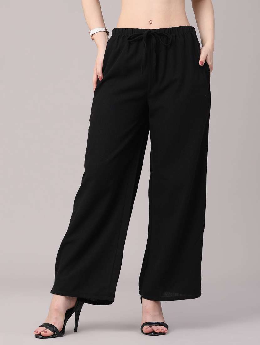 women solid mid rise wide leg trouser