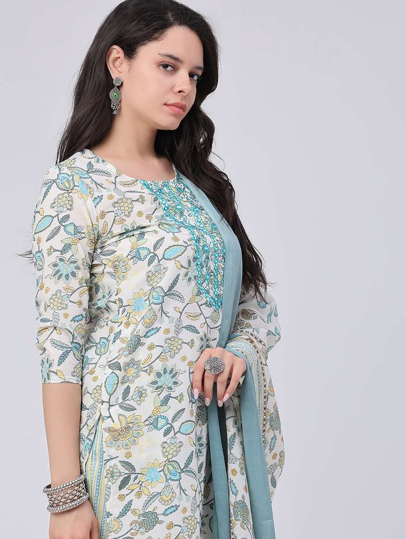 women printed three quarter sleeve kurta pant with dupatta set - 22399570 -  Standard Image - 1