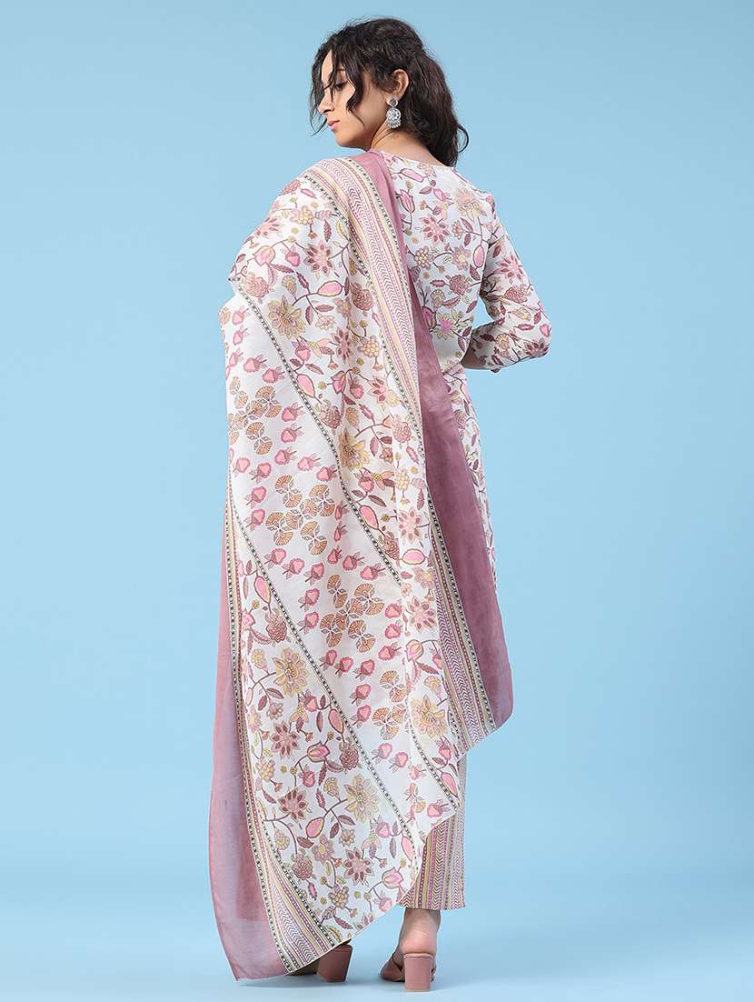 women printed three quarter sleeve kurta pant with dupatta set - 22399571 -  Standard Image - 4