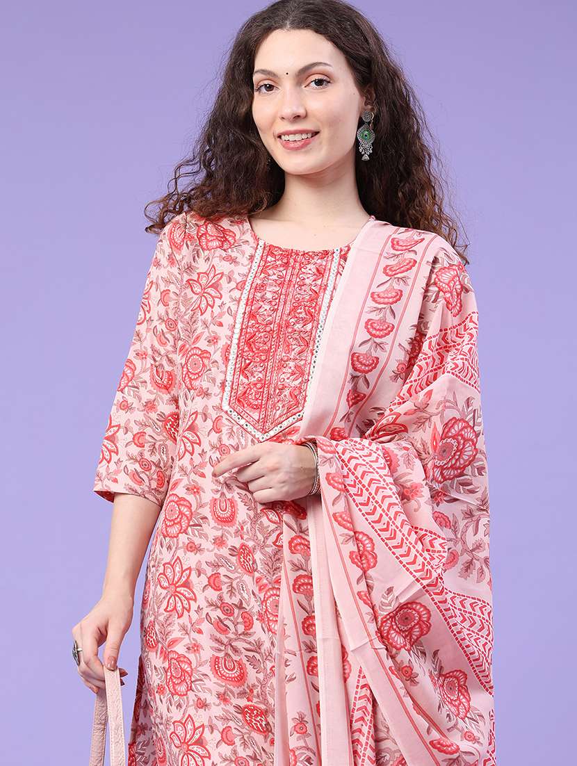 women printed three quarter sleeve kurta pant with dupatta set - 22399574 -  Standard Image - 1