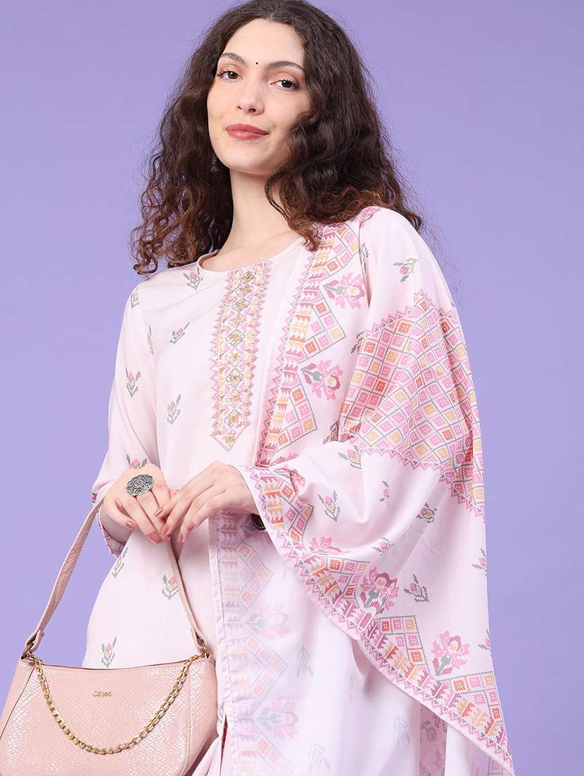 women printed three quarter sleeve kurta pant with dupatta set - 22399582 -  Standard Image - 1