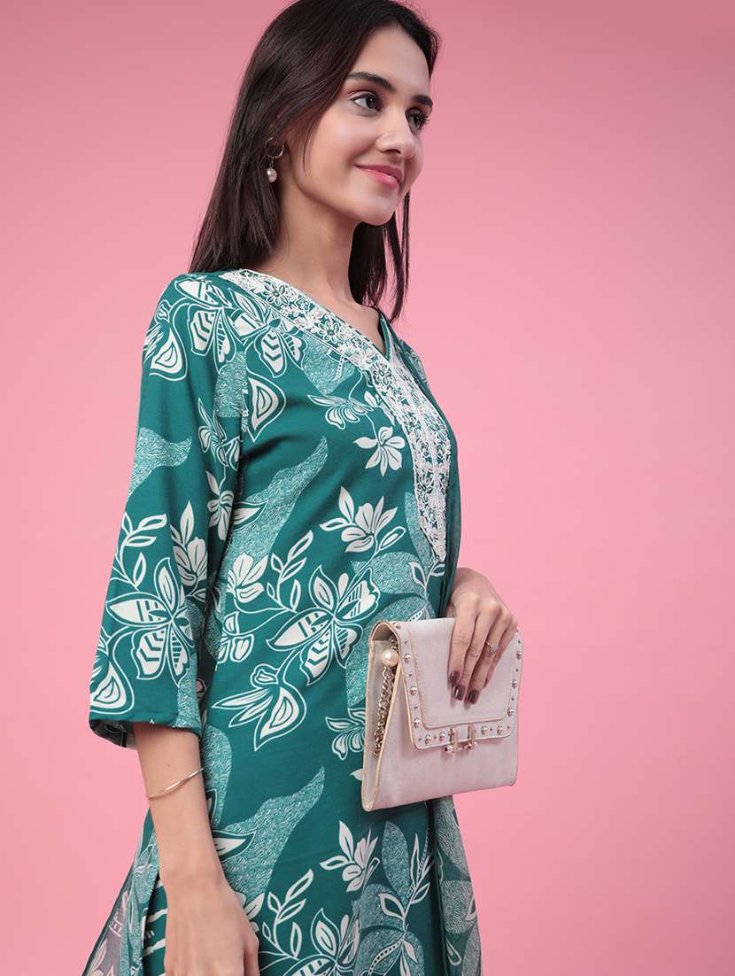green cotton kurta palazzo  set - 22399583 -  Standard Image - 1