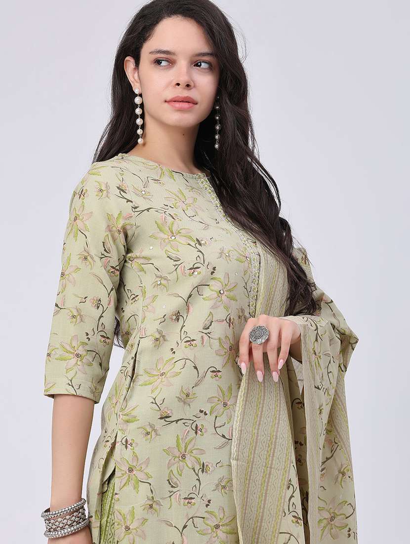 women printed three quarter sleeve kurta pant with dupatta set - 22399585 -  Standard Image - 1