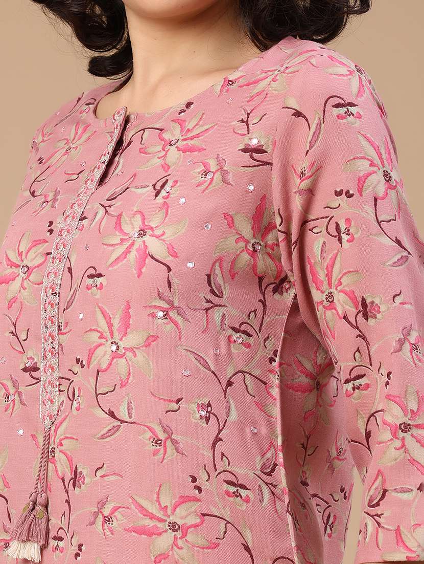 women printed three quarter sleeve kurta pant with dupatta set - 22399586 -  Standard Image - 1