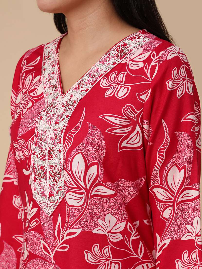 red cotton kurta dupatta  set - 22399590 -  Standard Image - 1