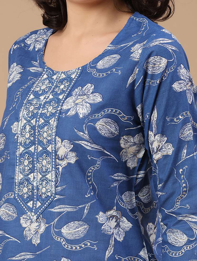 women printed three quarter sleeve kurta pant with dupatta set - 22399592 -  Standard Image - 1