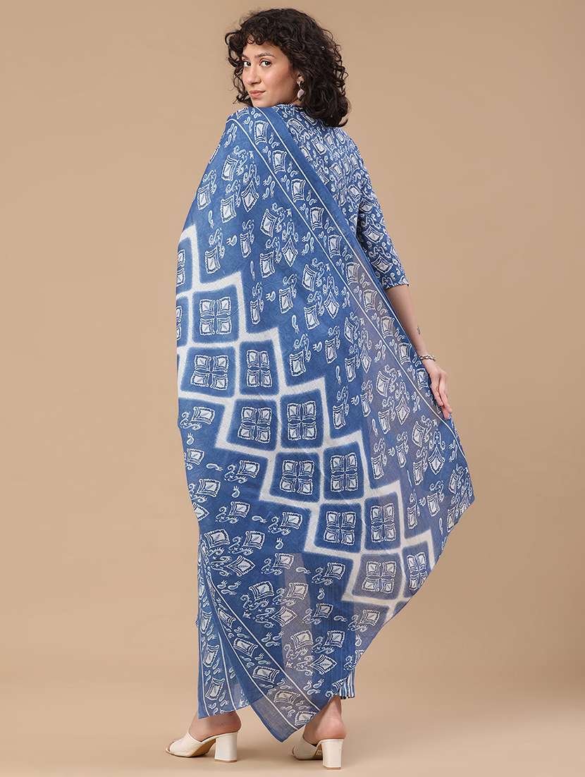 women printed three quarter sleeve kurta pant with dupatta set - 22399595 -  Standard Image - 4