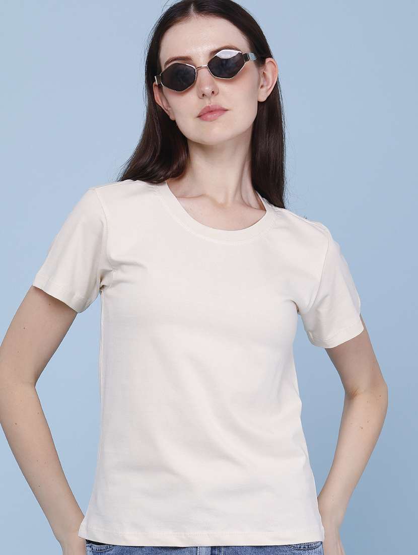 women solid round neck regular t-shirt