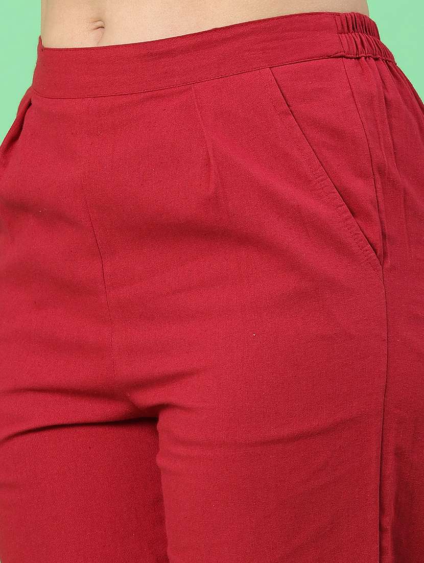 maroon cotton regular fit trousers - 22399729 -  Standard Image - 1
