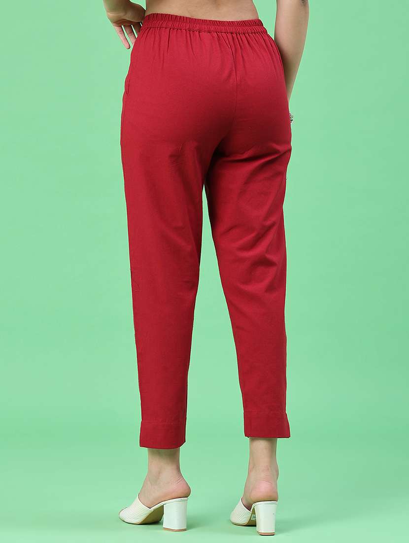 maroon cotton regular fit trousers - 22399729 -  Standard Image - 4