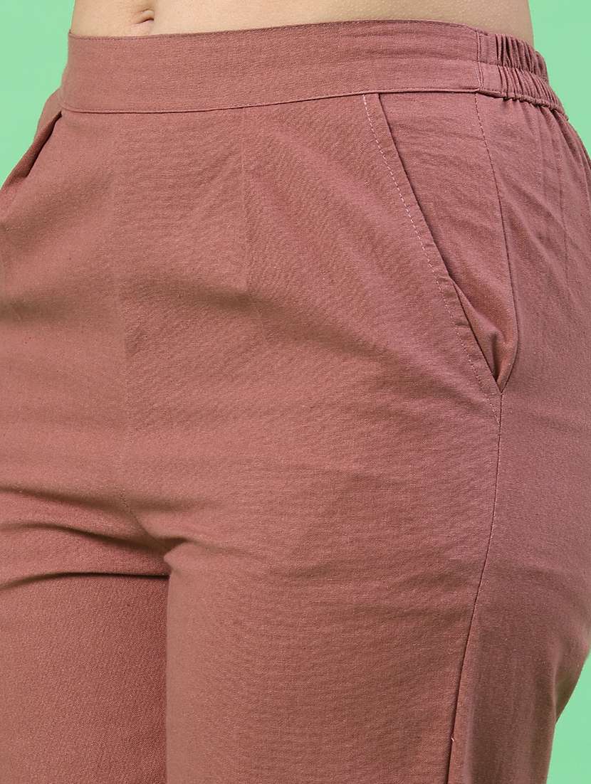 women solid mid rise tapered pant - 22399734 -  Standard Image - 1