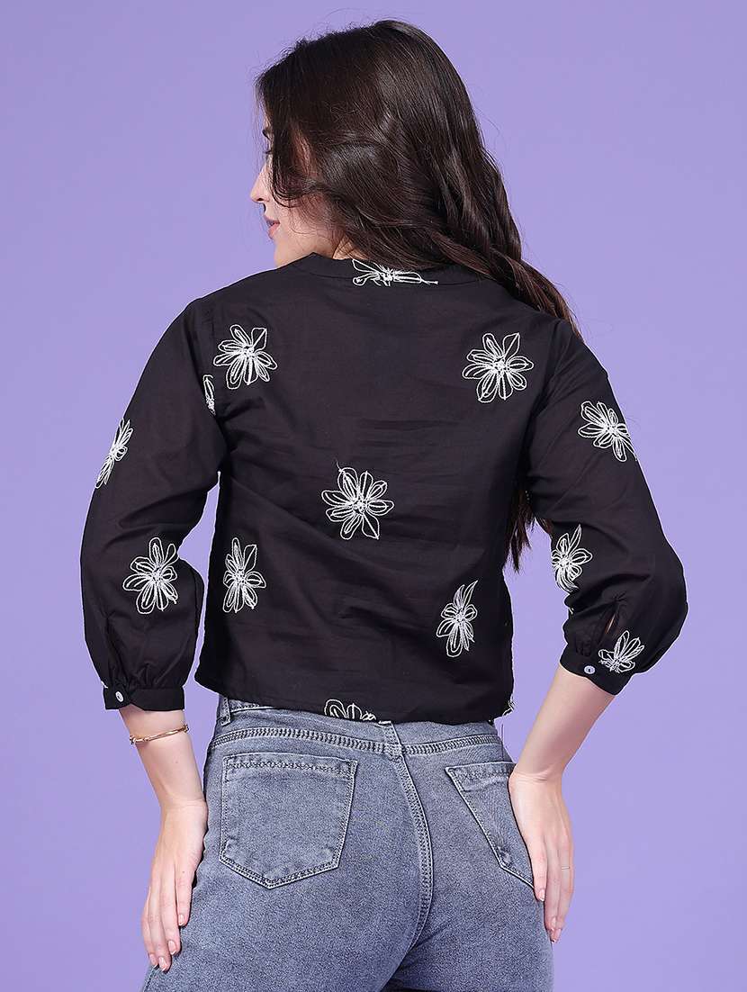 Women Embroidered Three Quarter Sleeves Crop Top - 22399760 -  Standard Image - 4