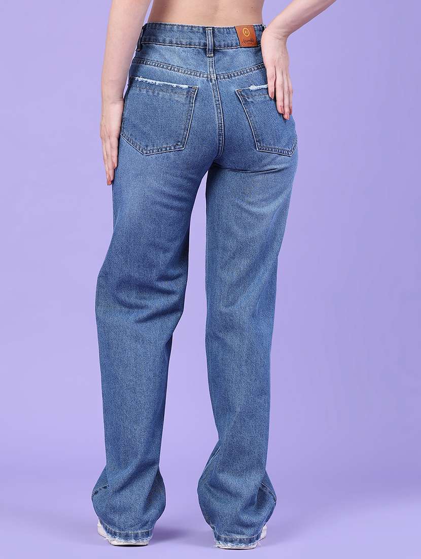 women washed high rise straight fit jeans - 22399902 -  Standard Image - 4