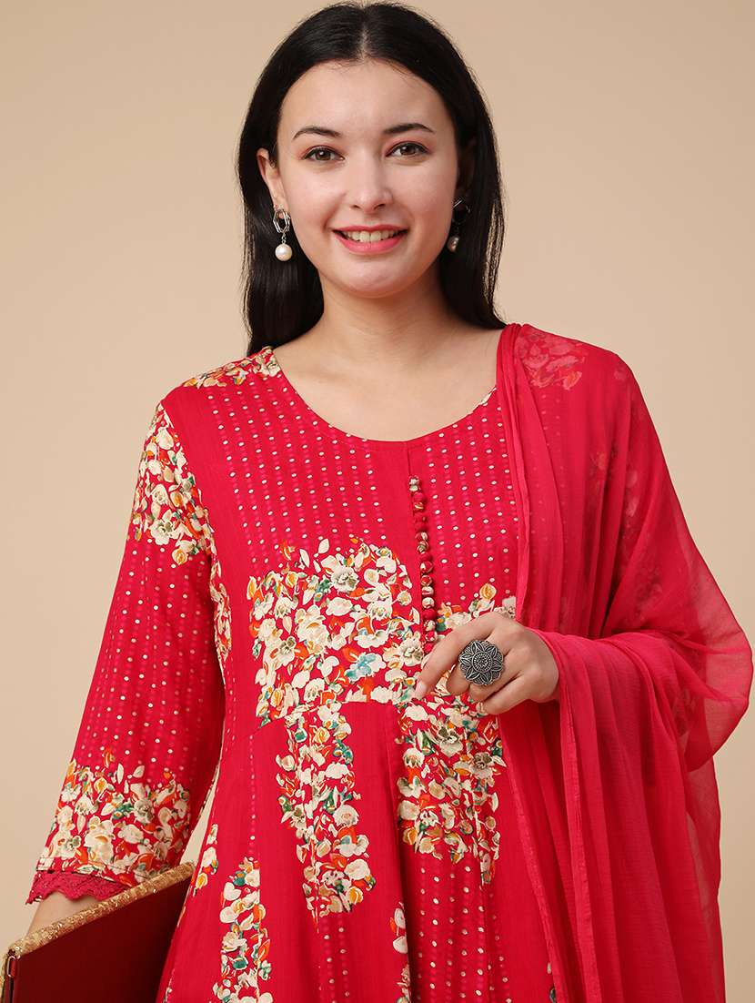 red rayon kurta pant  set - 22400537 -  Standard Image - 4