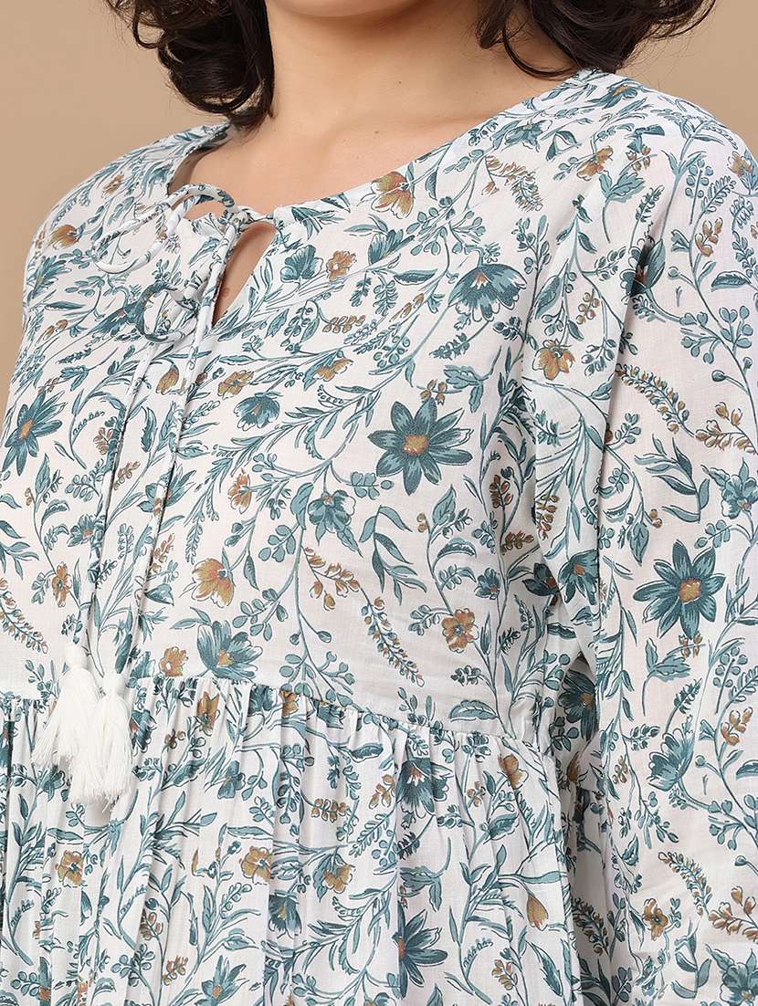women printed three quarter sleeves a-line top - 22400558 -  Standard Image - 1